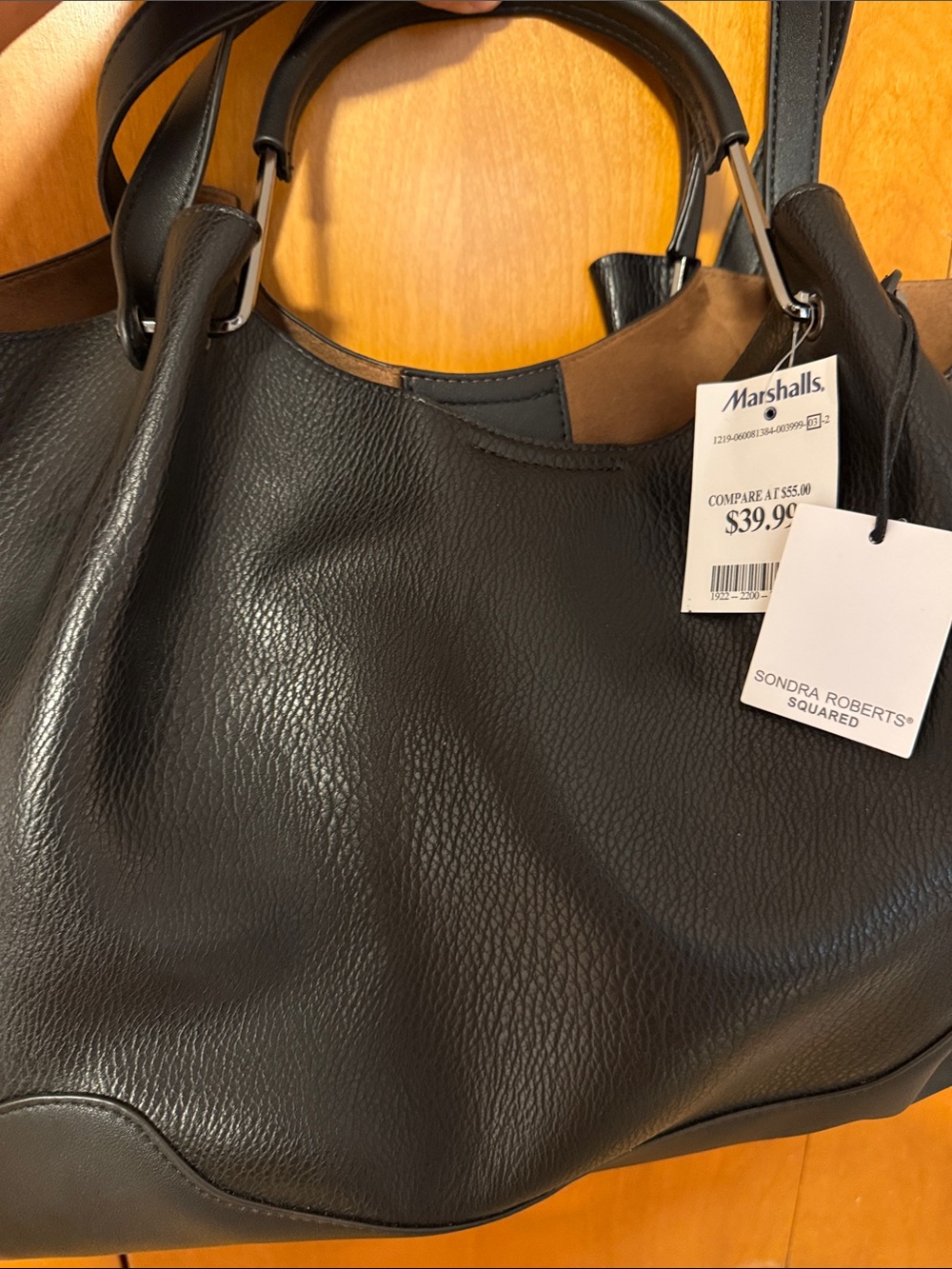 Sondra Roberts Black Pebbled Leather Tote